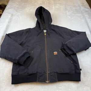 Timberland PRO SERIES Black Hooded Canvas Work Jacket Men's Large Full Zip